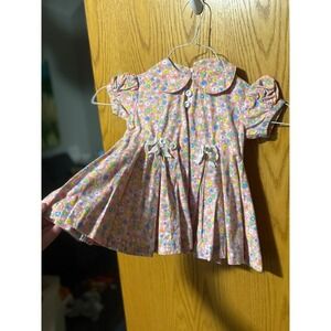 VTG Groovy HTF groovy flower power Floral Print Dress Peter Pan Collar 12 mo